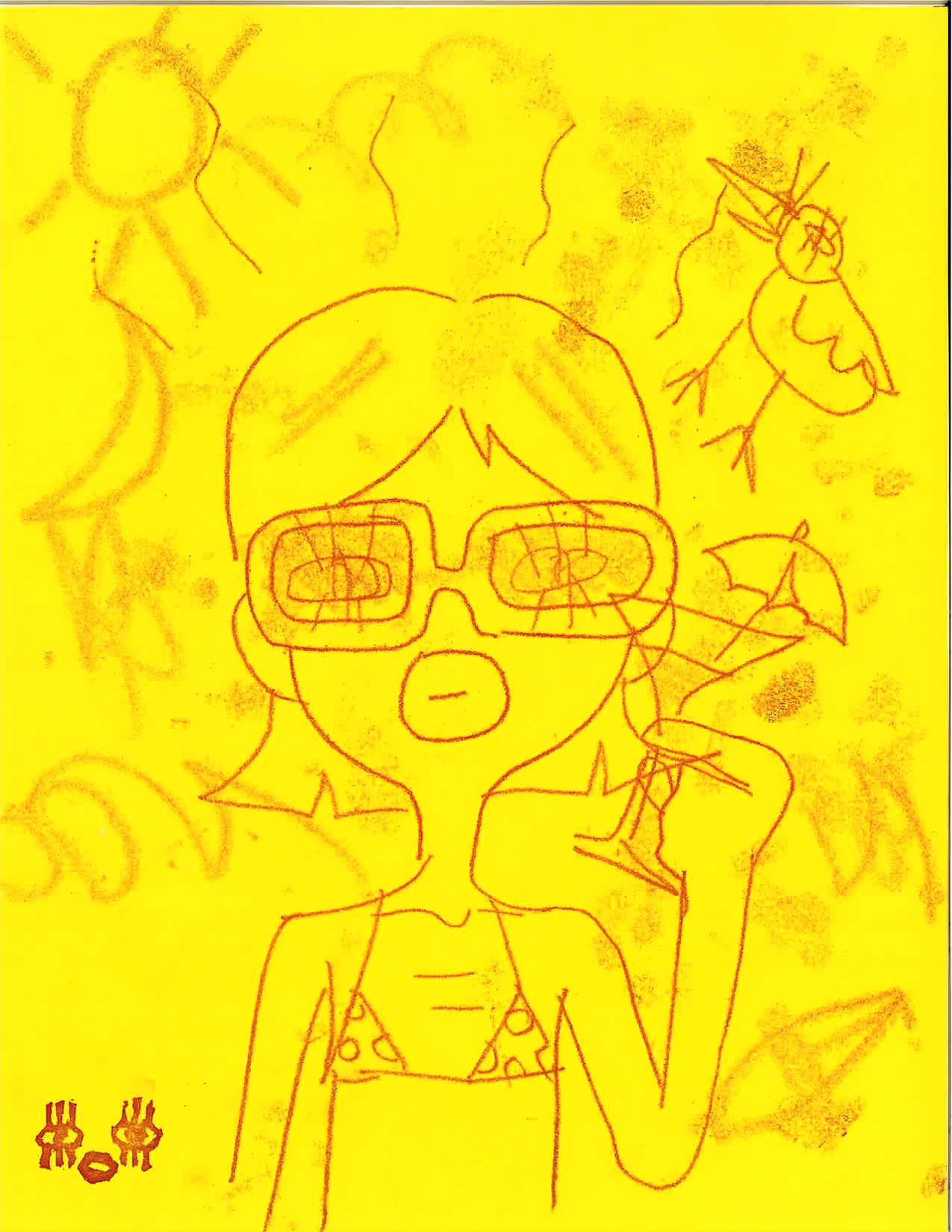 vacation girl, 8.5"x11", monoprint on paper. 2025
