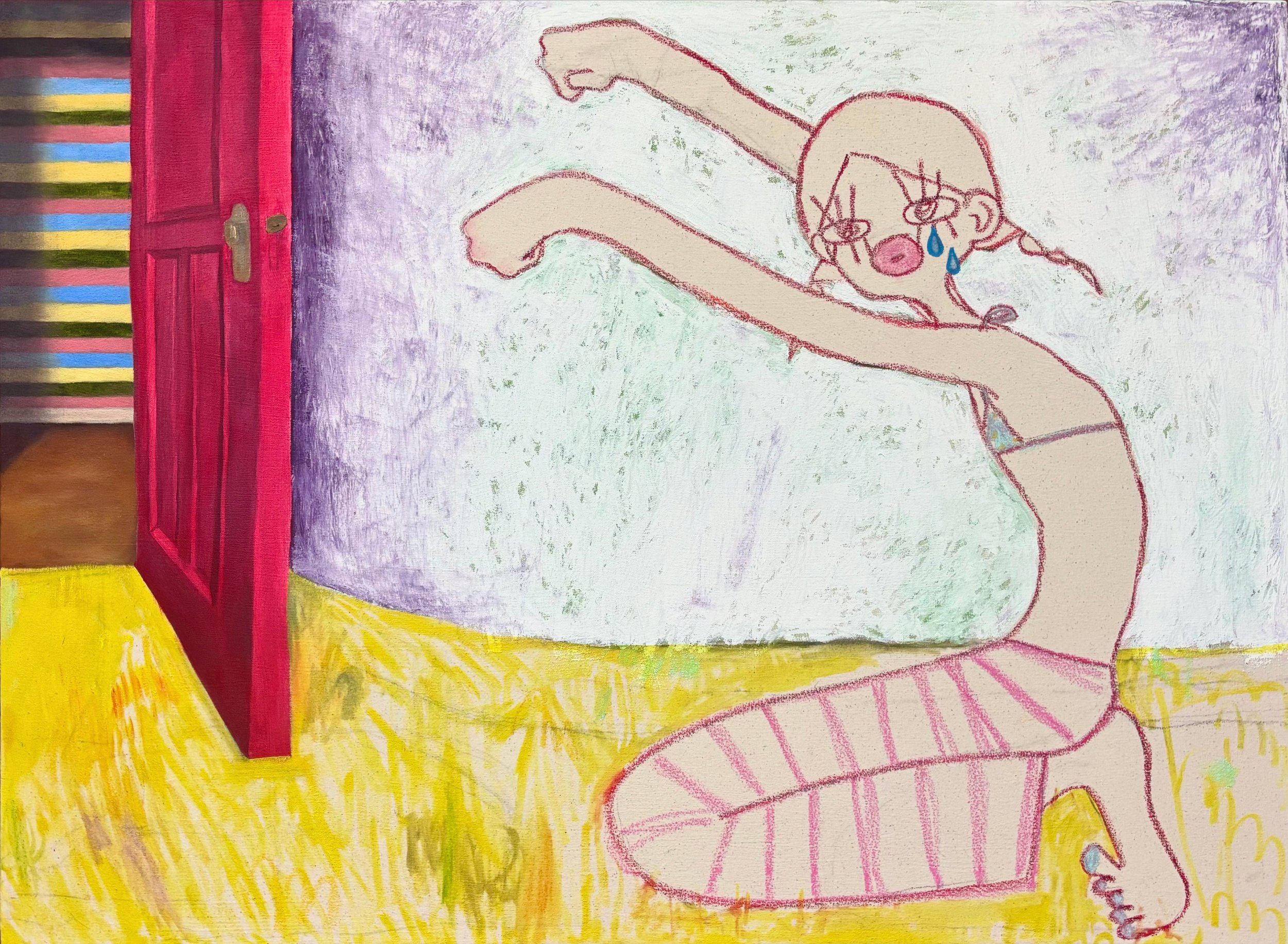 time out (보현 올림), 38"x28", oil and oil pastel on canvas. 2025