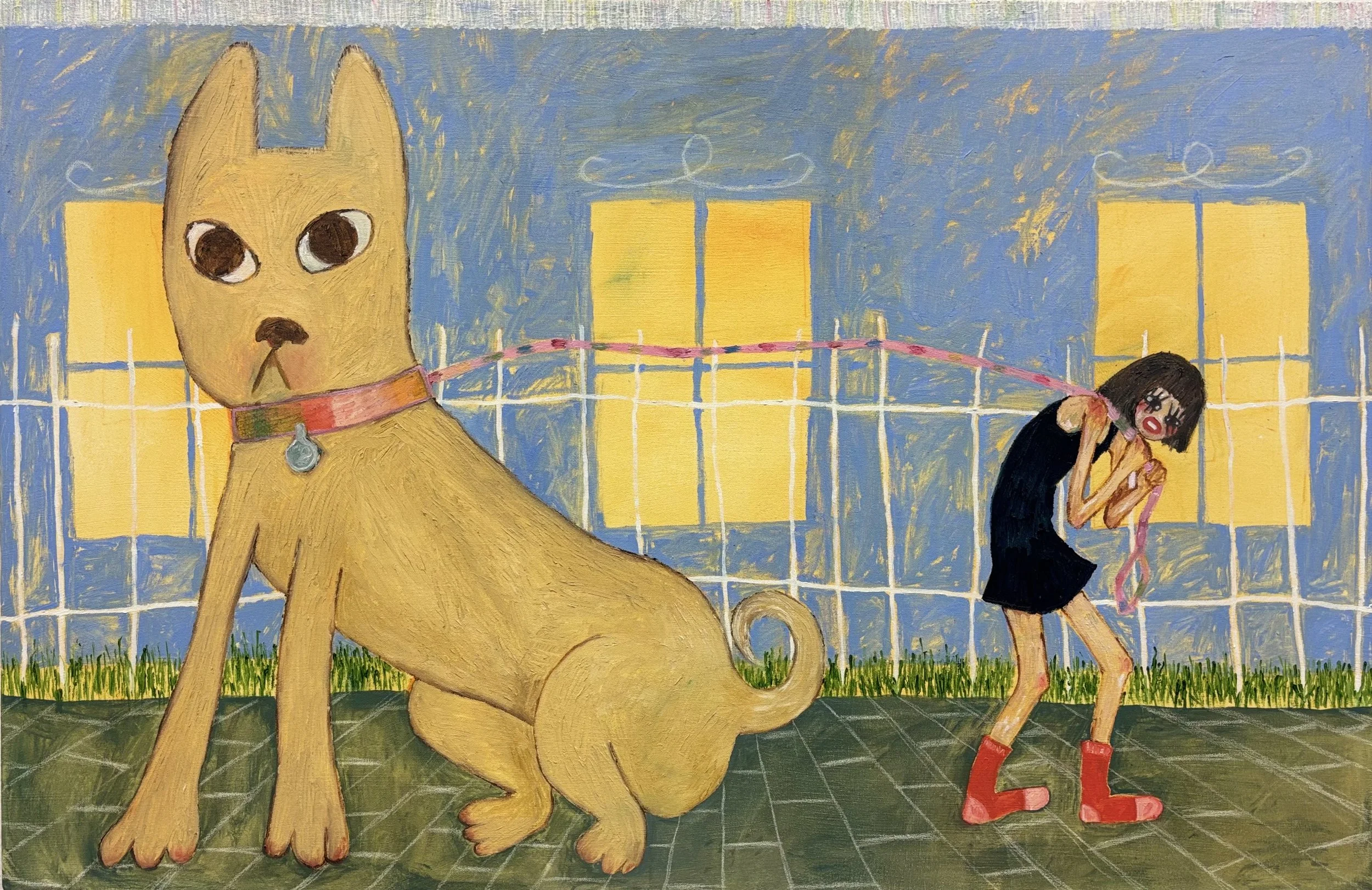 "if you super glue your shoes to the ground, just take them off", 40"x26", oil and colored pencil on canvas. 2026