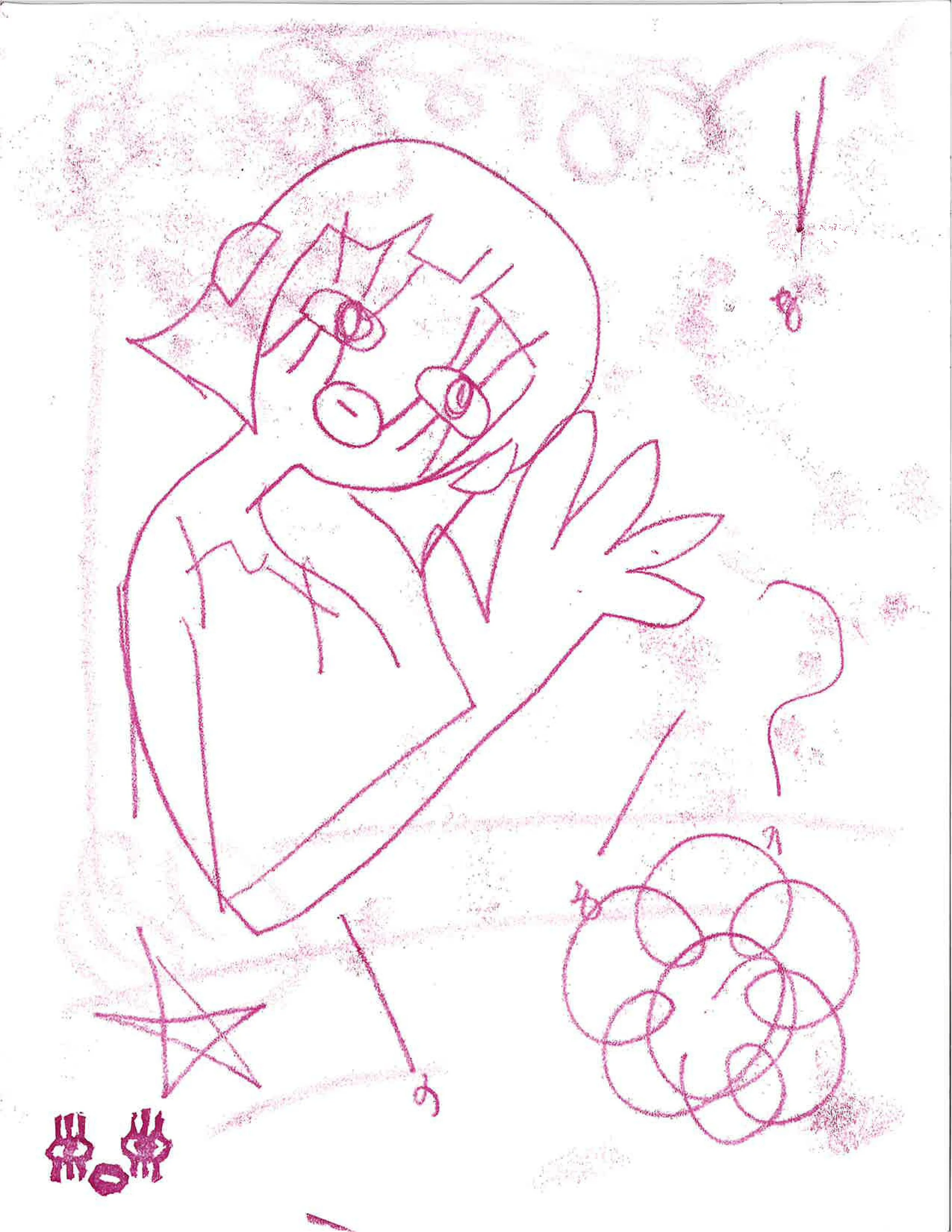 confused girl, 8.5"x11", monoprint on paper. 2025