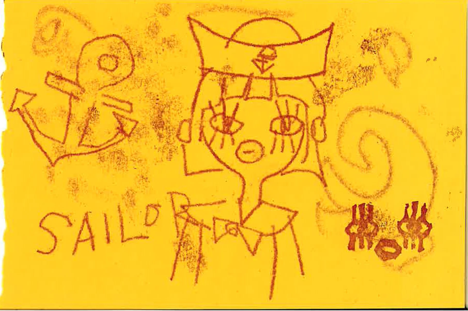 sailor girl, 6"x3", monoprint on paper. 2025 (currently glued to a zine)