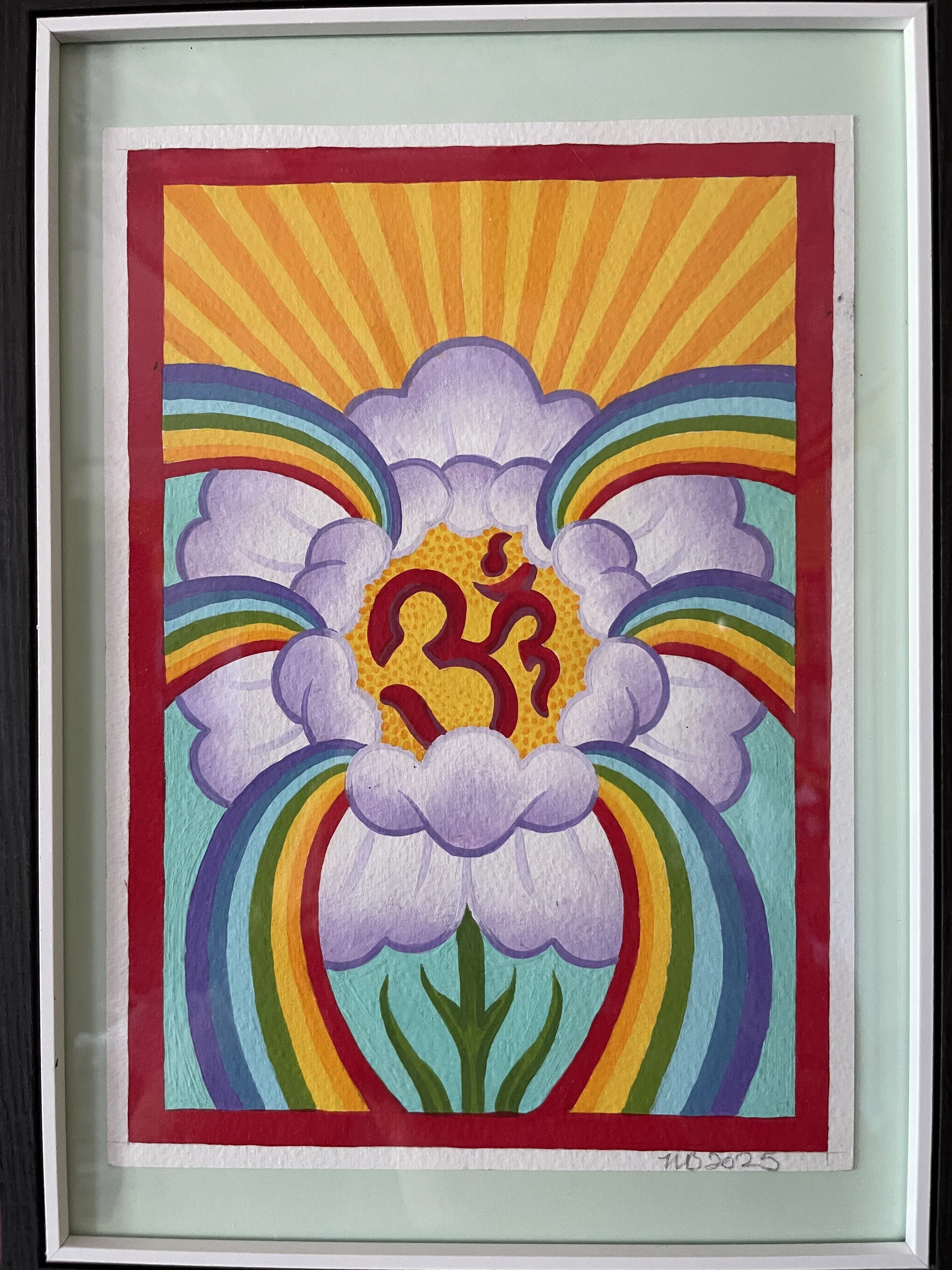 Ohm flower power, original, acrylic on watercolour 9x7’’