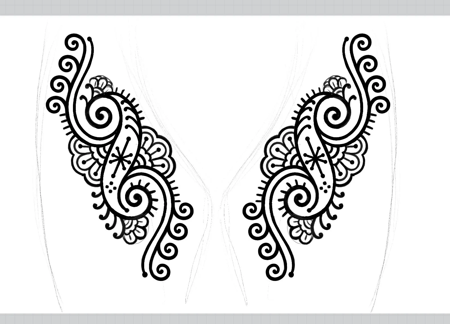 Black and white intricate paisley design on a white background.