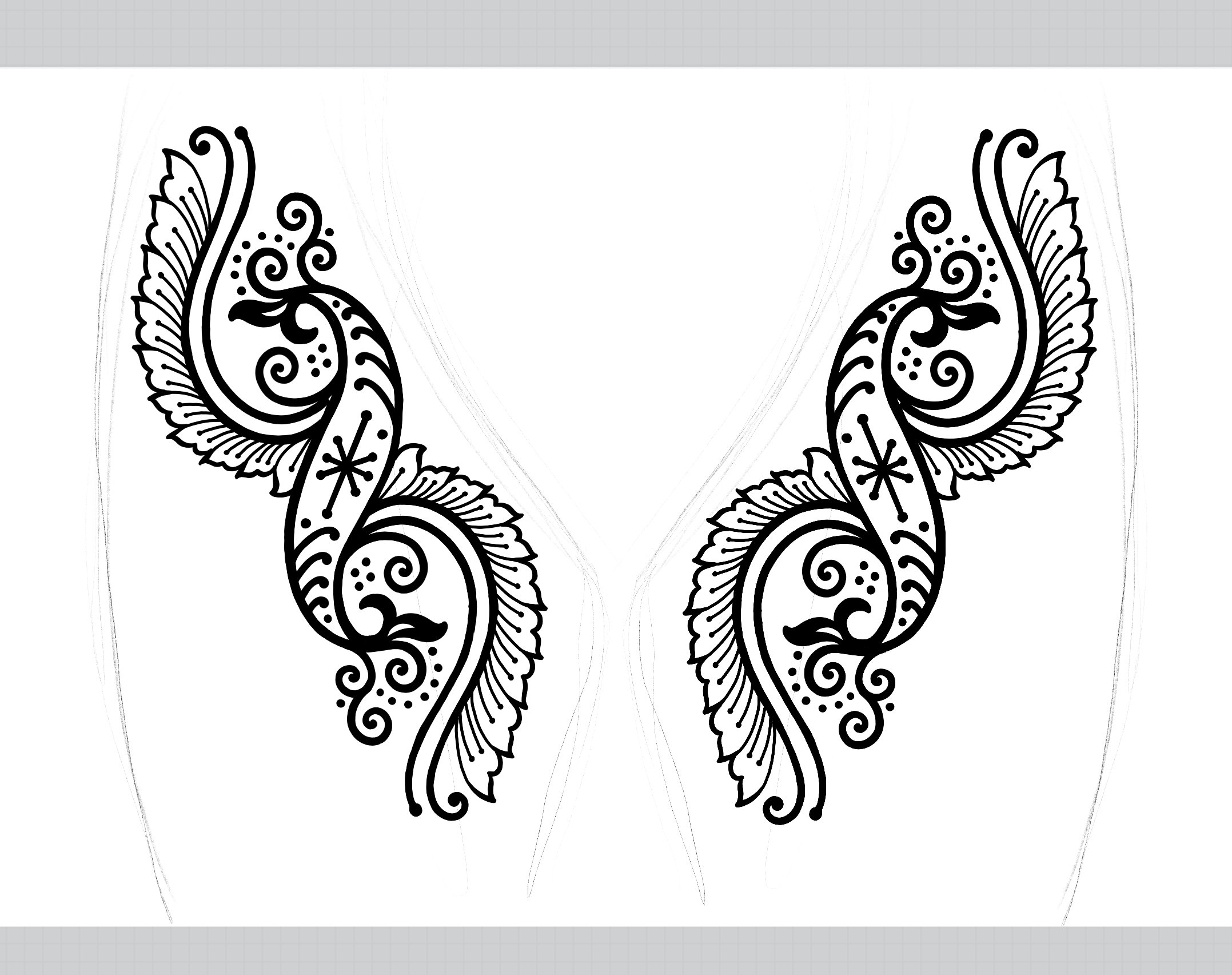 Black and white ornate paisley and floral pattern design.