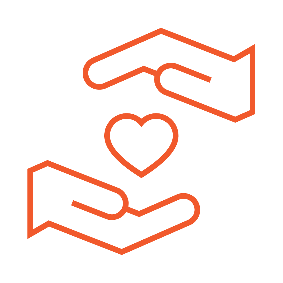 Two hands, one above and one below, with a heart in between