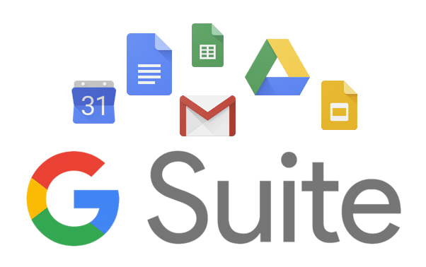 Google Workspace icons including Calendar, Docs, Sheets, Drive, Gmail, Slides, and the Google Suite logo.