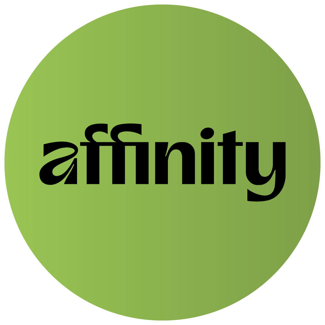 A green circular button with the word 'infinity' written backwards in black abstract font.