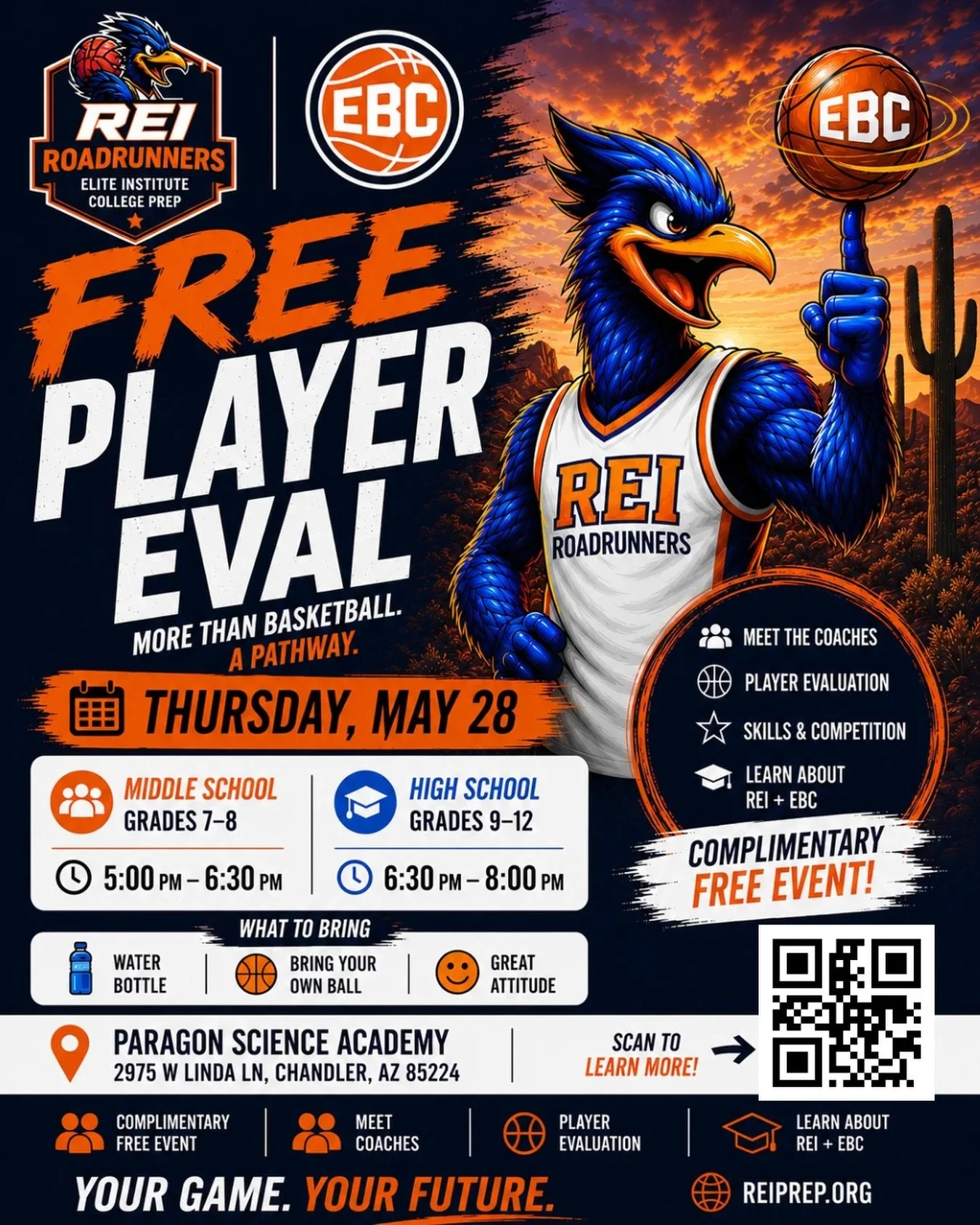 🏀 FREE PLAYER EVALUATION 🏀

This Thursday, come see where your game stands.

REI Prep &times; EBC Basketball is hosting a COMPLIMENTARY Player Evaluation for student-athletes looking to develop, compete, and explore a pathway that&rsquo;s more than