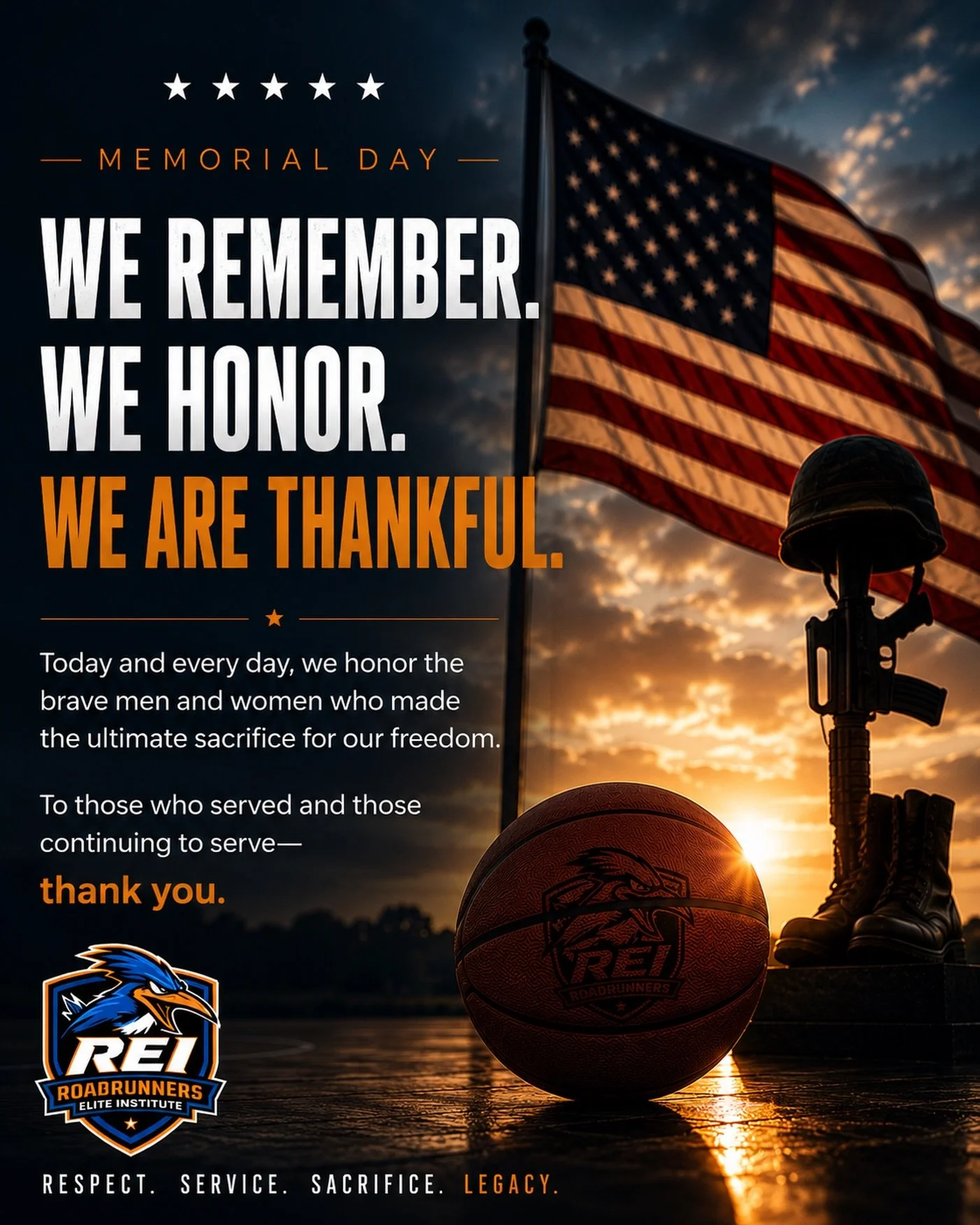 🇺🇸 WE REMEMBER. WE HONOR. WE ARE THANKFUL.

Today, we honor the brave men and women who made the ultimate sacrifice for our freedom.

To those who served and those continuing to serve &mdash; thank you. ❤️🤍💙

At REI Prep, we honor the values of d