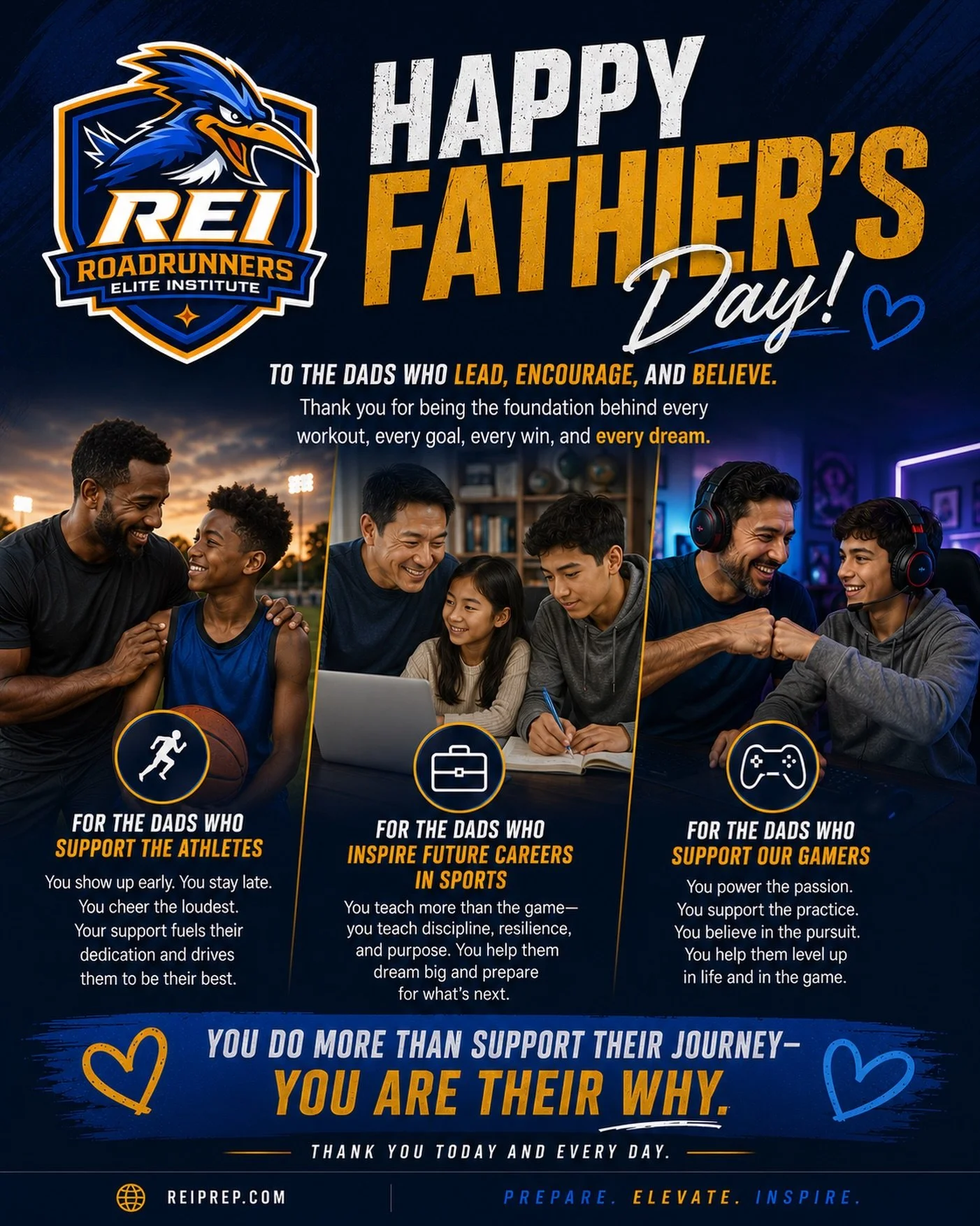 Happy Father&rsquo;s Day to the dads and father figures who make the dream possible. 💙💛

To the ones who wake up early, stay late, rearrange schedules, make sacrifices, offer encouragement, and keep showing up &mdash; thank you.

Thank you for the 