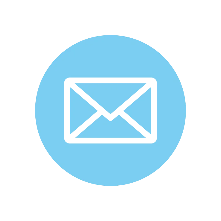 Icon of a mail envelope inside a blue circle.