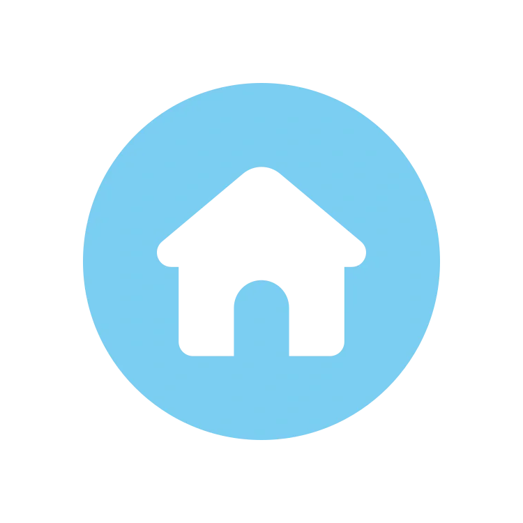 Blue circle with a black house icon in the center.