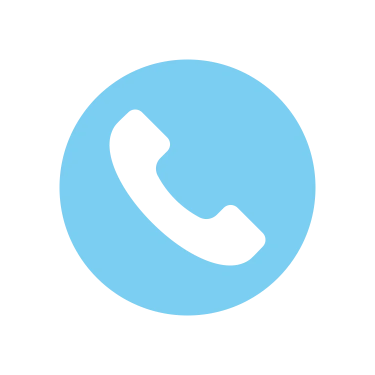 Icon of a telephone receiver inside a blue circle.