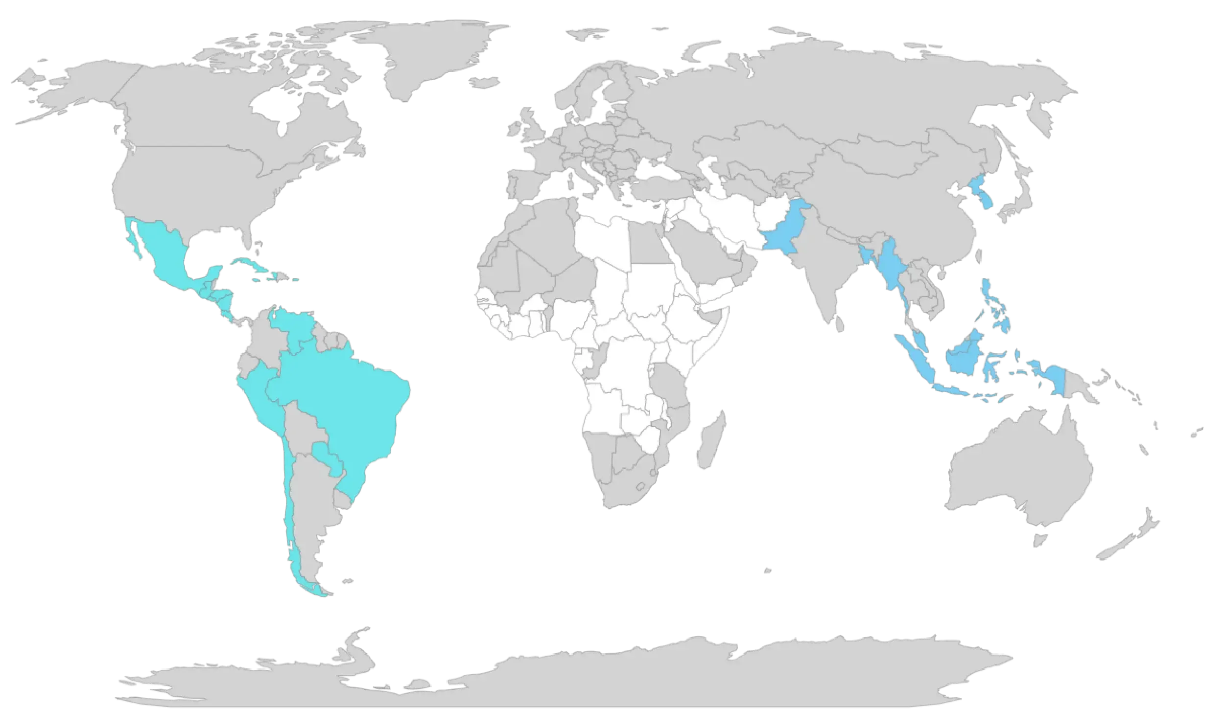 World map highlighting countries with a focus on Mexico and countries around the Pacific Ocean in light blue.