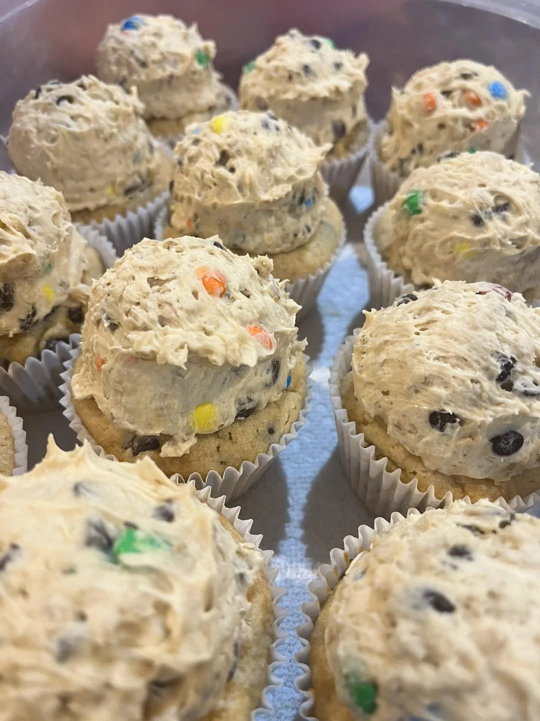 Monster Cookie
-Peanut Butter Chocolate Chip Cake, Monster Cookie Dough Frosting 
*eggless & using heat-treated flour