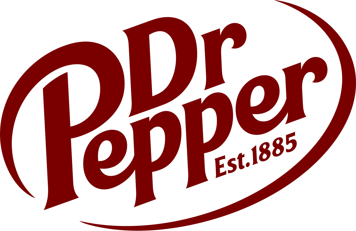 The logo of Dr. Pepper soda, with the text 'Dr. Pepper' in large stylized font and 'Est. 1885' underneath, all in a red color on a black background.