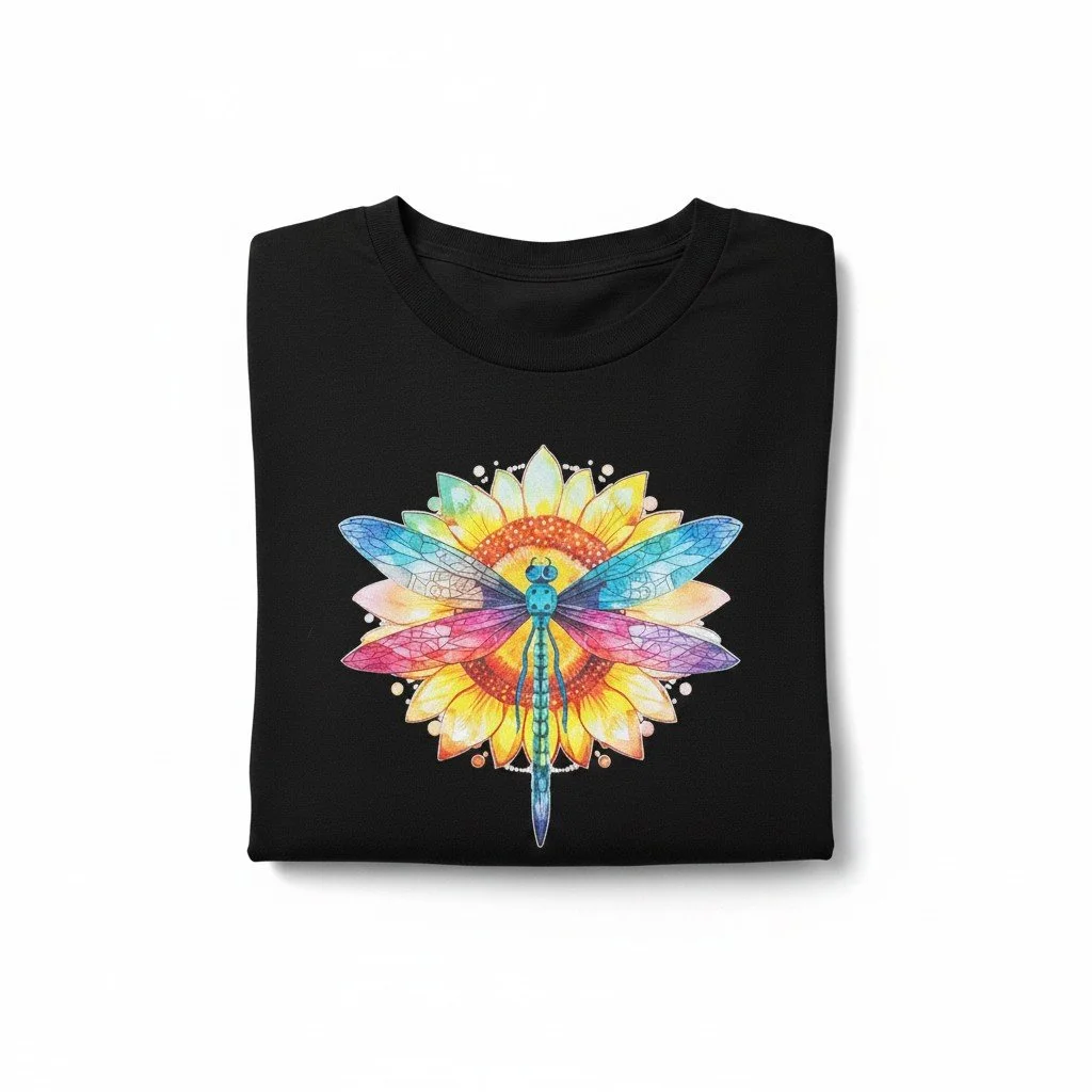 Sunburst Dragonfly Tee – Black Comfort Colors Style
