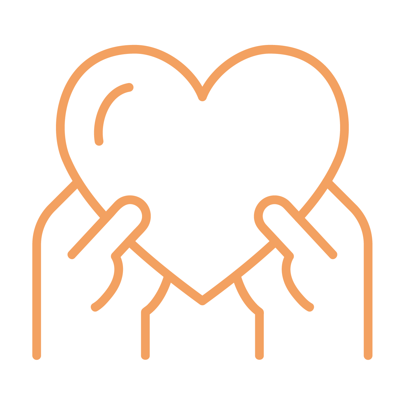 Icon of hands holding a heart, representing emotional support and care.