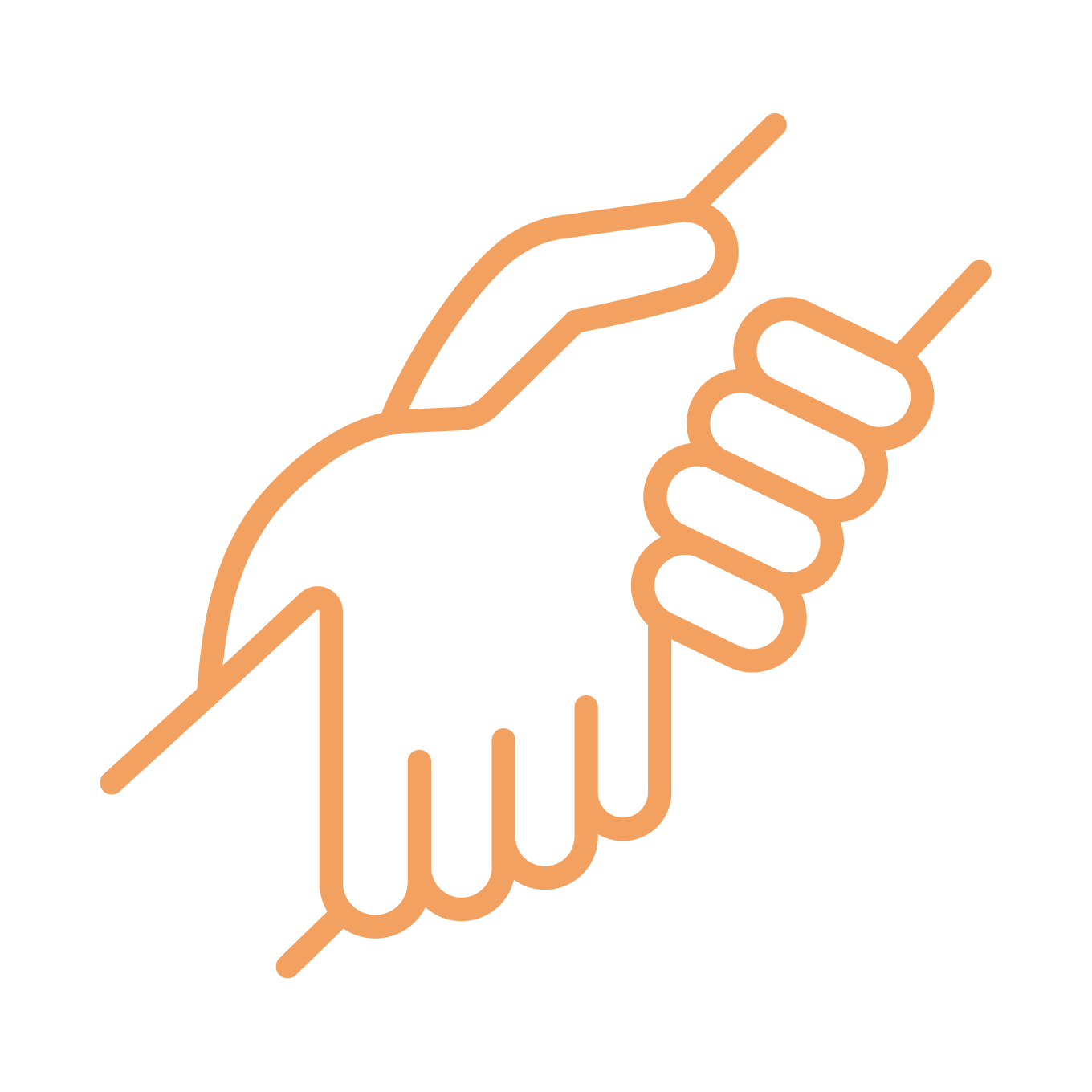 Icon of one hand helping another up, representing mentorship and guidance.