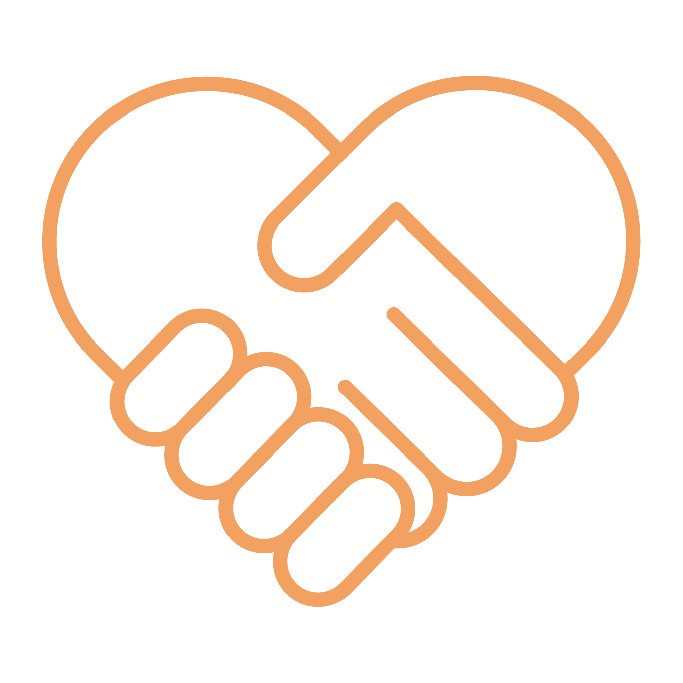 Icon of hands forming a heart shape in a handshake, representing trust and connection.