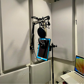 bear studio with microphone and ipad