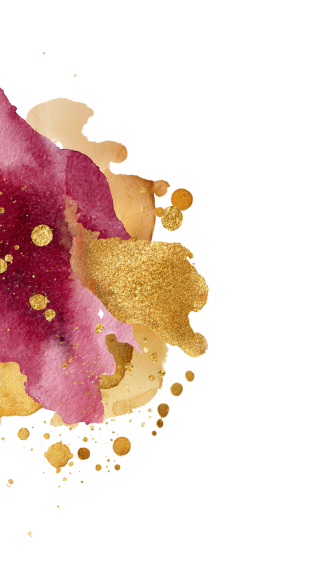 Abstract watercolor painting with pink, gold, and beige splashes and splatters.