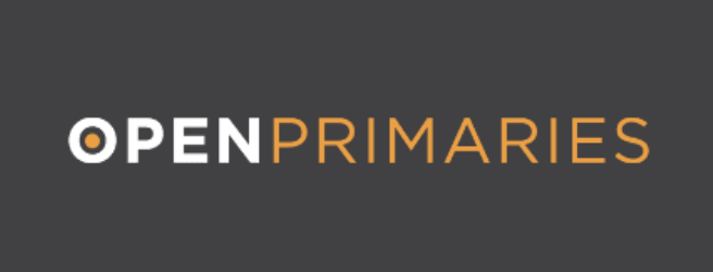 Open Primaries logo with white and orange text on a dark gray background.