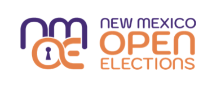Logo for New Mexico Open Elections with stylized letters NM and a keyhole design.