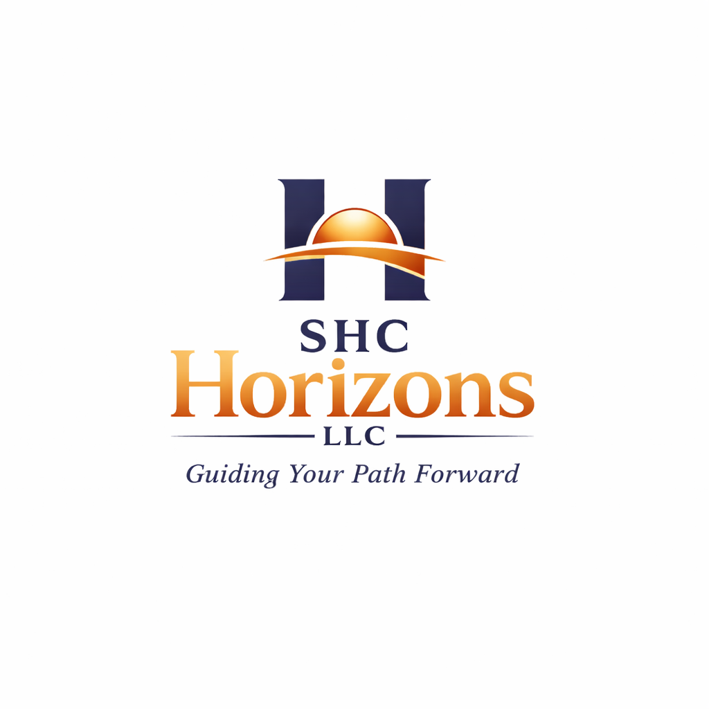 This is the logo for SHC Horizons LLC. The motto is Guiding Your Path Forward.