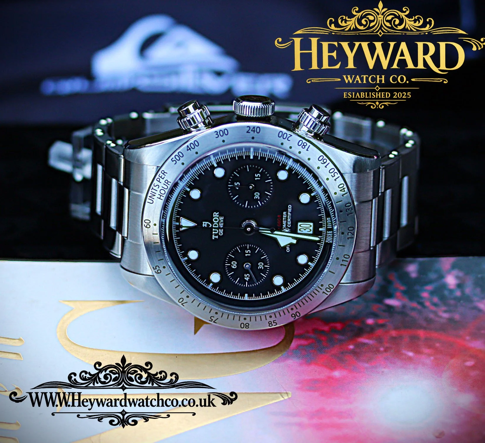 Tudor’s chronograph design in full view, with crisp subdials and polished steel giving the watch its confident presence.