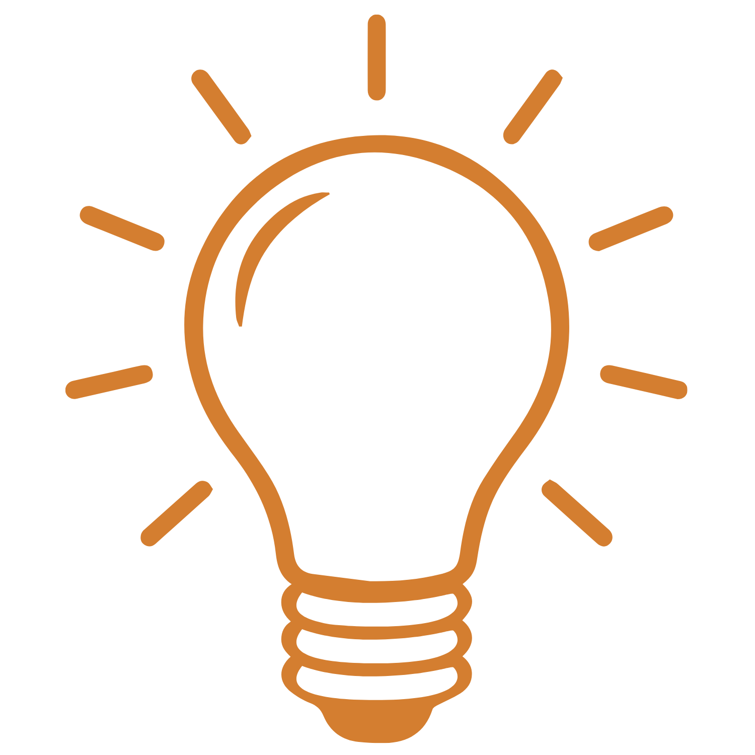 Icon of a light bulb with lines radiating outward, symbolizing an idea or creativity.