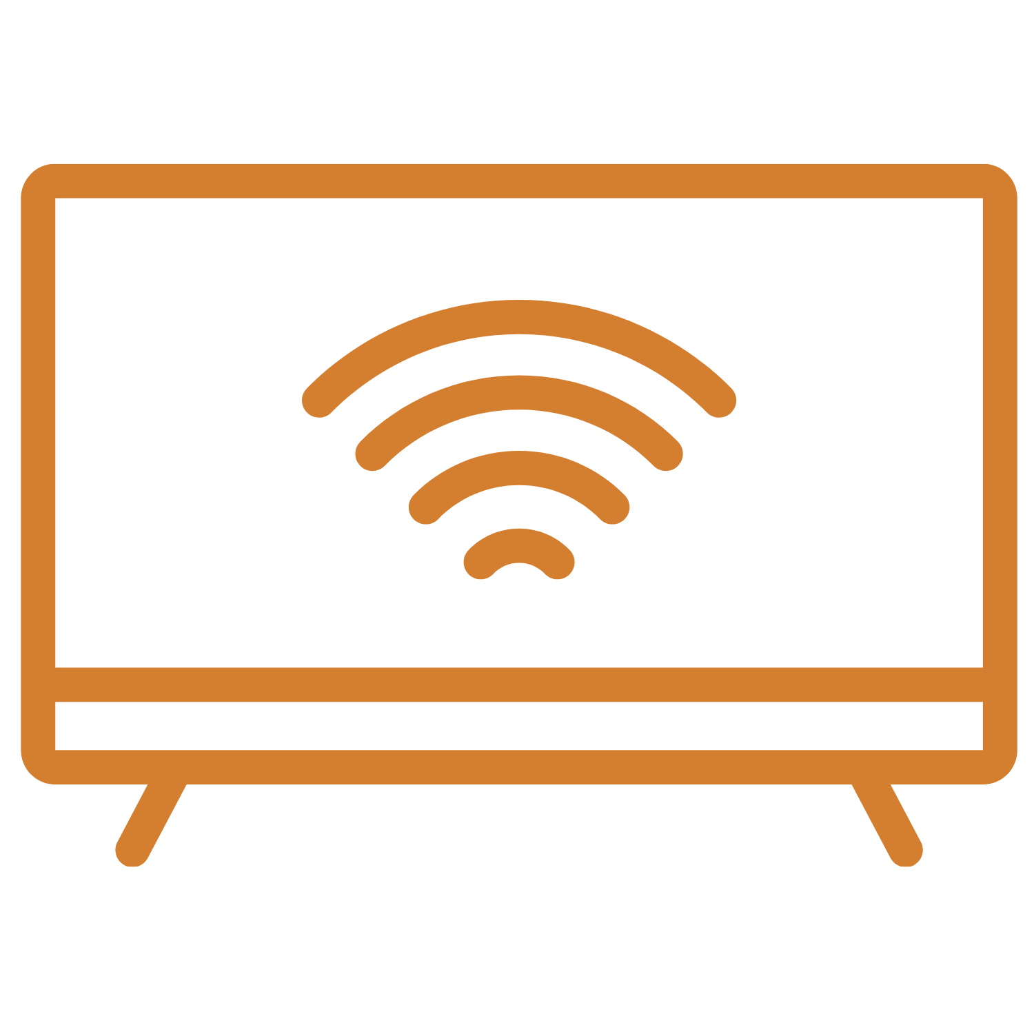 Outline of a vintage home appliance with a Wi-Fi signal icon on it, representing a smart or connected device.