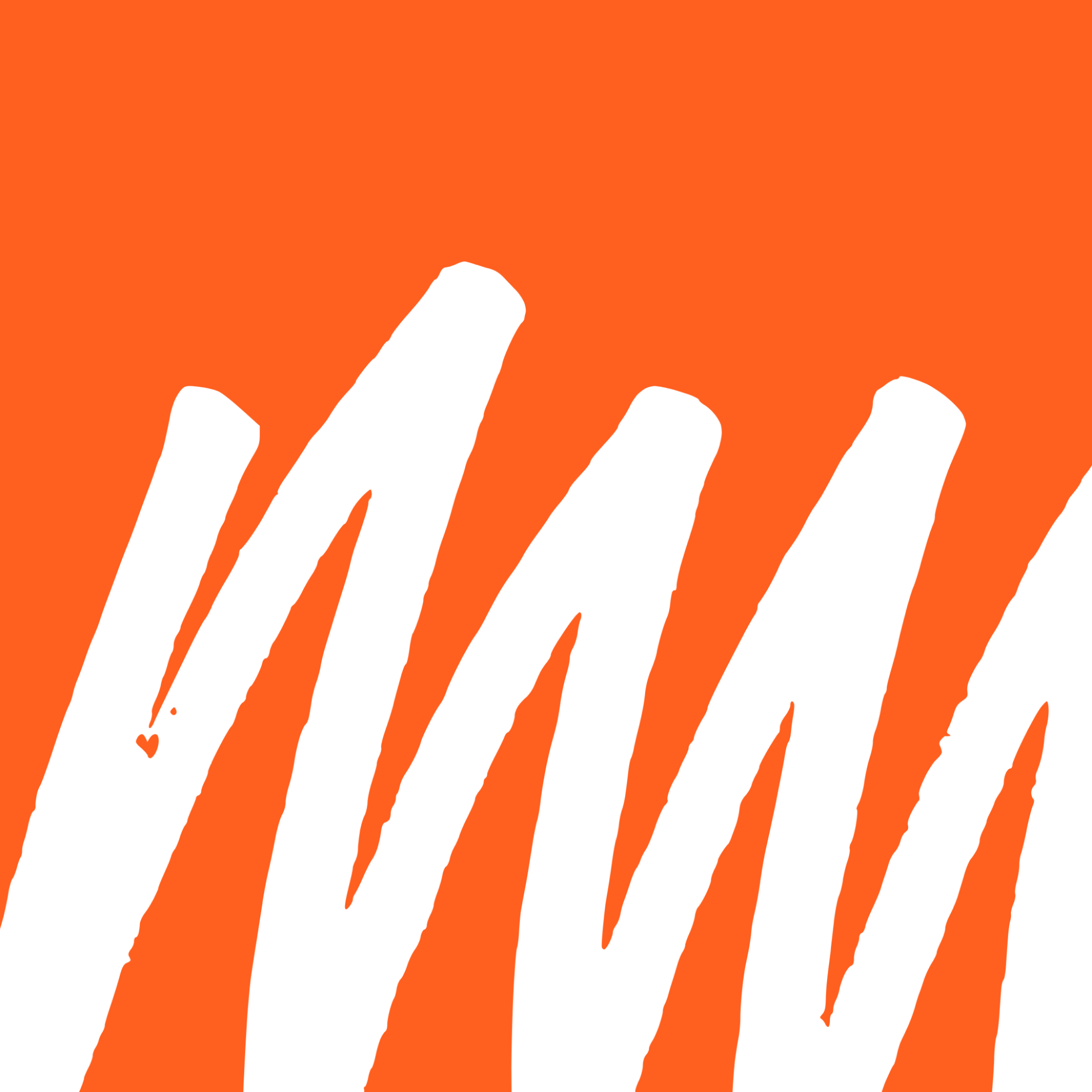 Close-up of an orange background with white, stylized text that reads 'Hi' and a small heart shape.