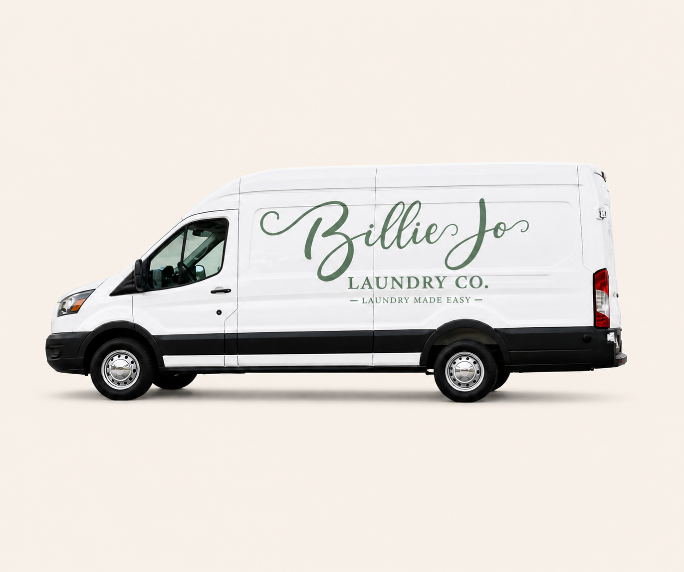 Billie Jo Laundry Co delivery van used for residential and commercial pickup and delivery laundry service throughout Oconee County and Athens, GA