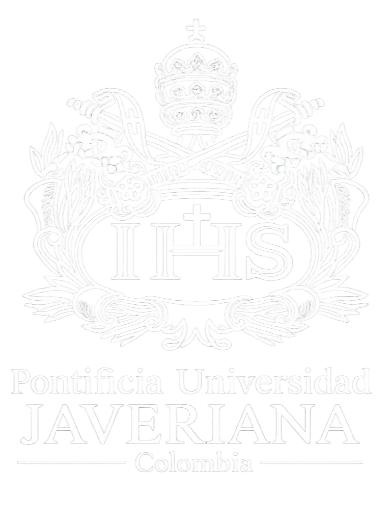 Logo of Pontificia Universidad Javeriana Colombia featuring a crowned emblem, the initials 'IHES,' and the university's name in white text.