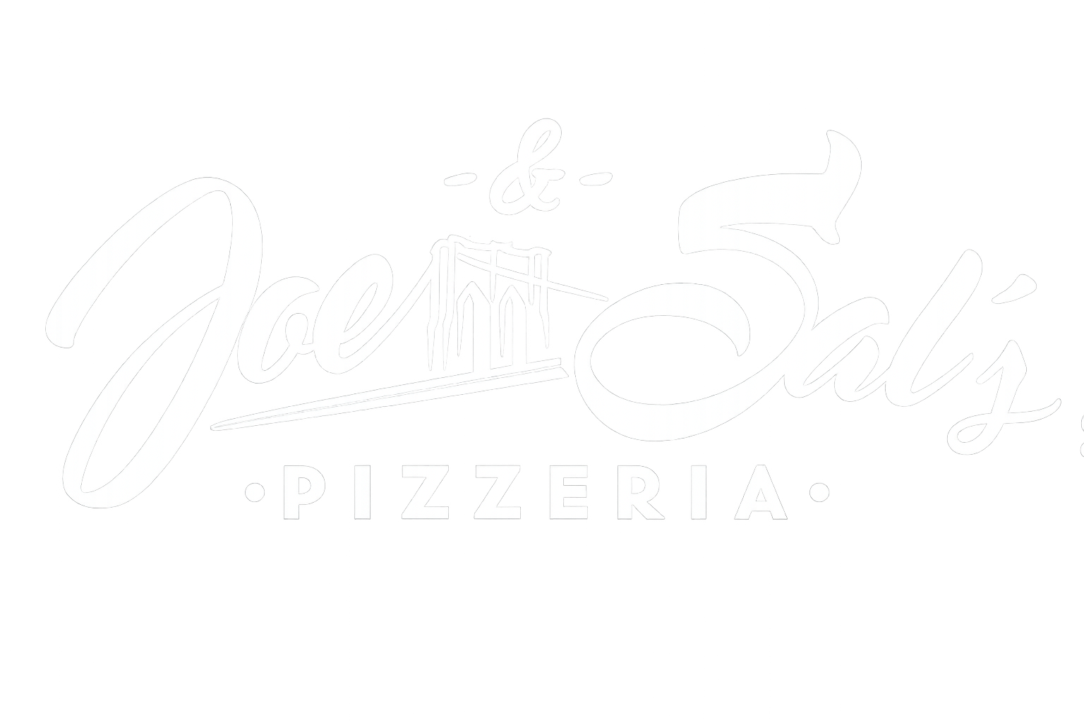 Logo for Joe & Sal's Pizzeria featuring stylized text and an illustration of the Brooklyn Bridge.