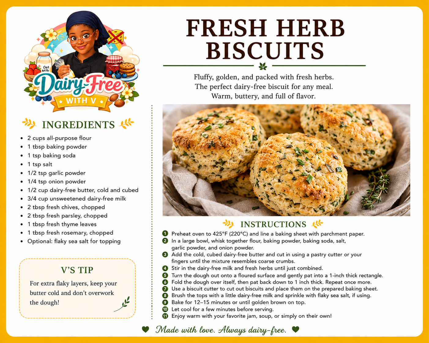 Fluffy dairy-free herb biscuits baked until golden brown.