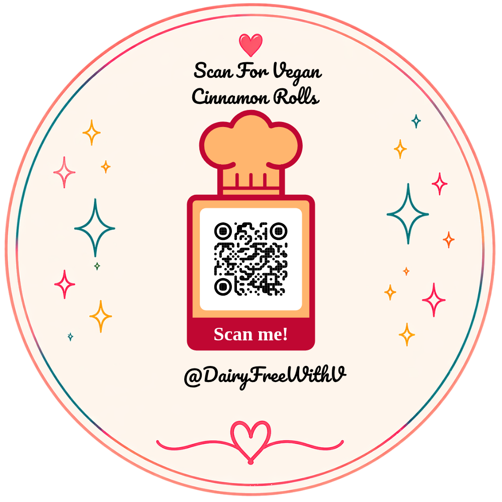 QR code graphic for Dairy-Free With V vegan cinnamon rolls and dairy-free desserts in Phoenix Arizona