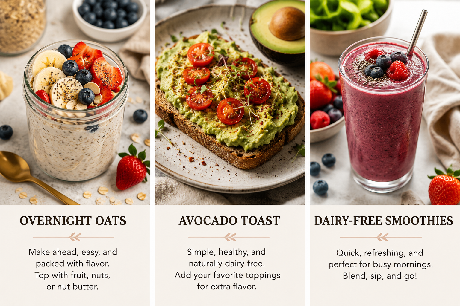 Easy dairy-free breakfast ideas including vegan pastries and sweets