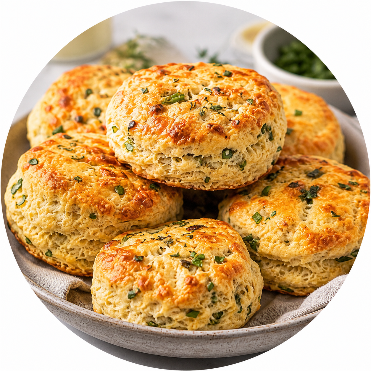 Fluffy dairy-free herb biscuits baked until golden brown.