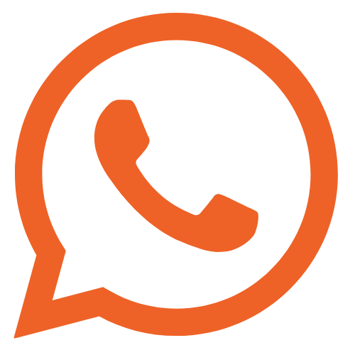 WhatsApp logo in orange and black.
