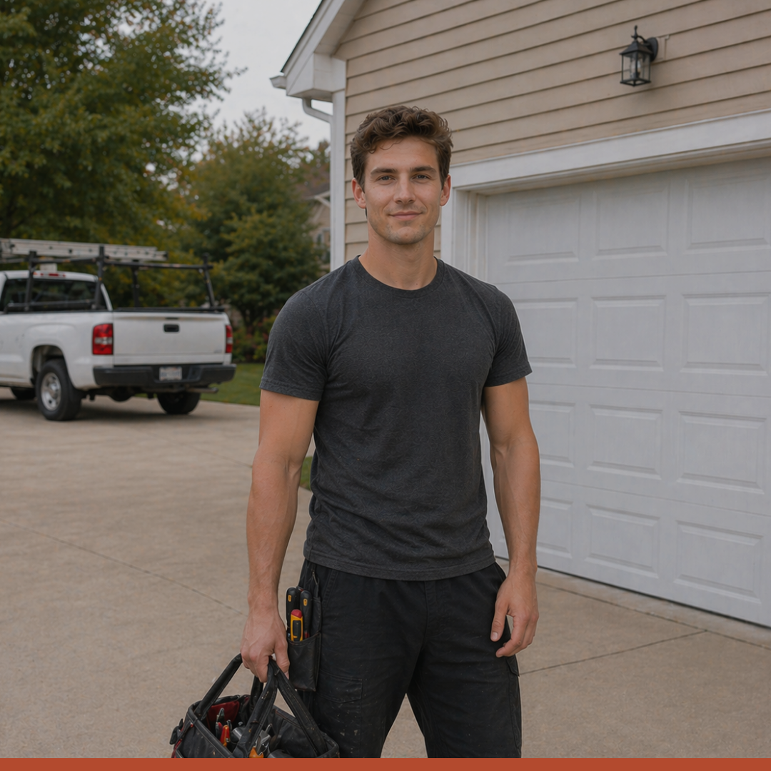 Lifted garage door service tech