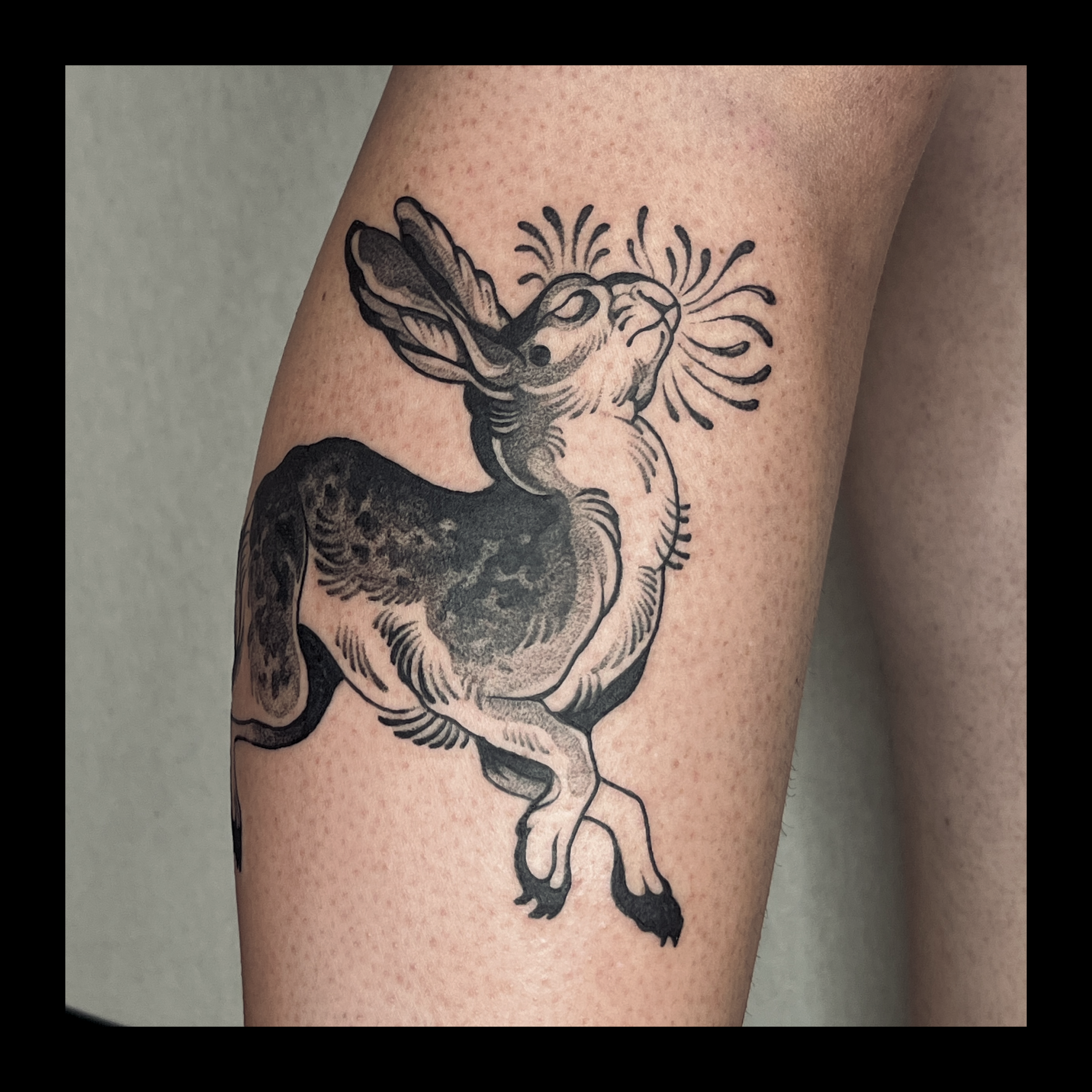 Close-up of a tattoo of a bee with detailed wings and antennae on a person's skin.