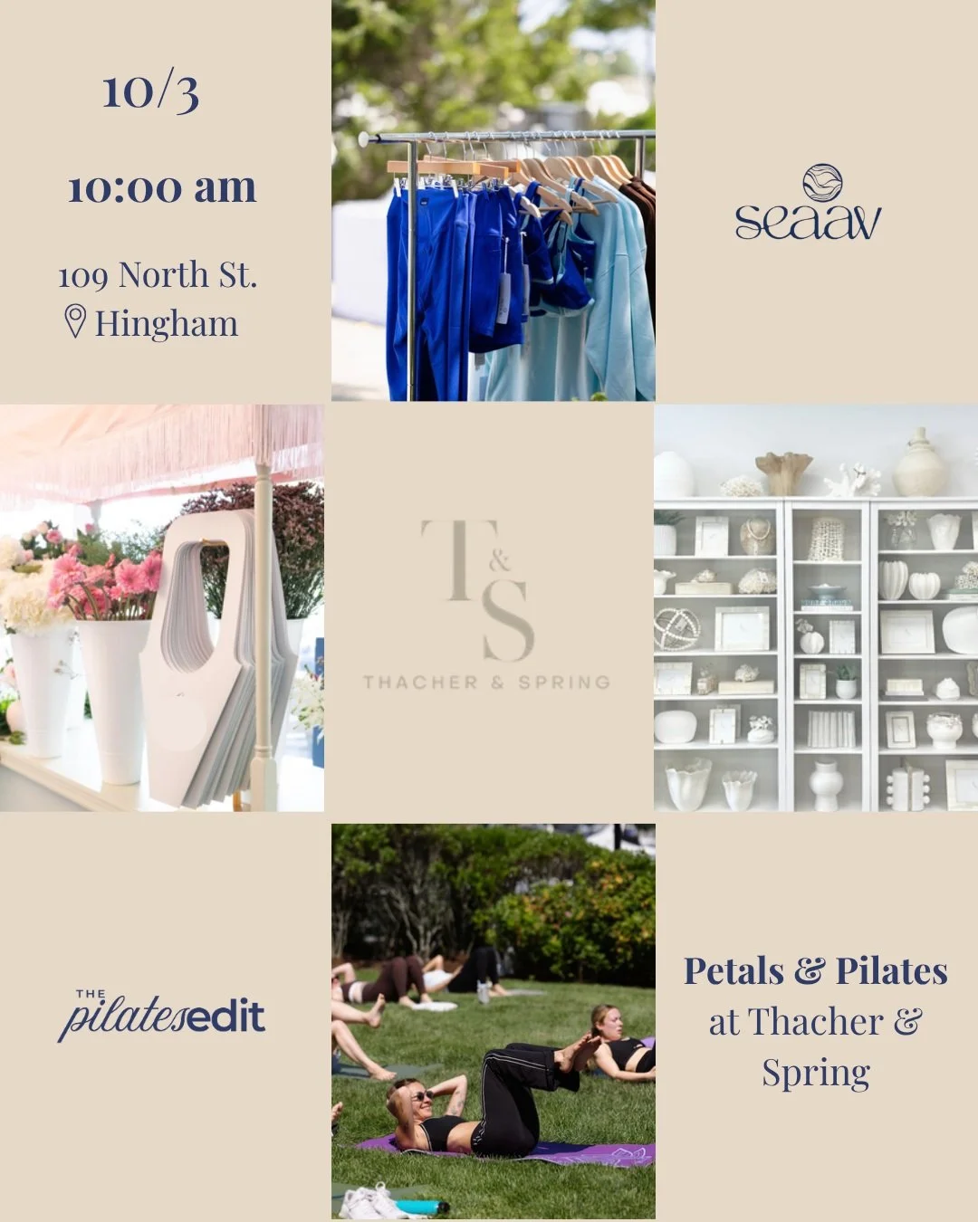 Join us as we partner with @seaavision @makewaves and @thacherandspring for a morning of movement, creativity, shopping, and connection in Hingham Square! 

⏰ Saturday, 10/3 @ 10:00am 
📍Thacher &amp; Spring

Enjoy an outdoor Pilates class led by @pi