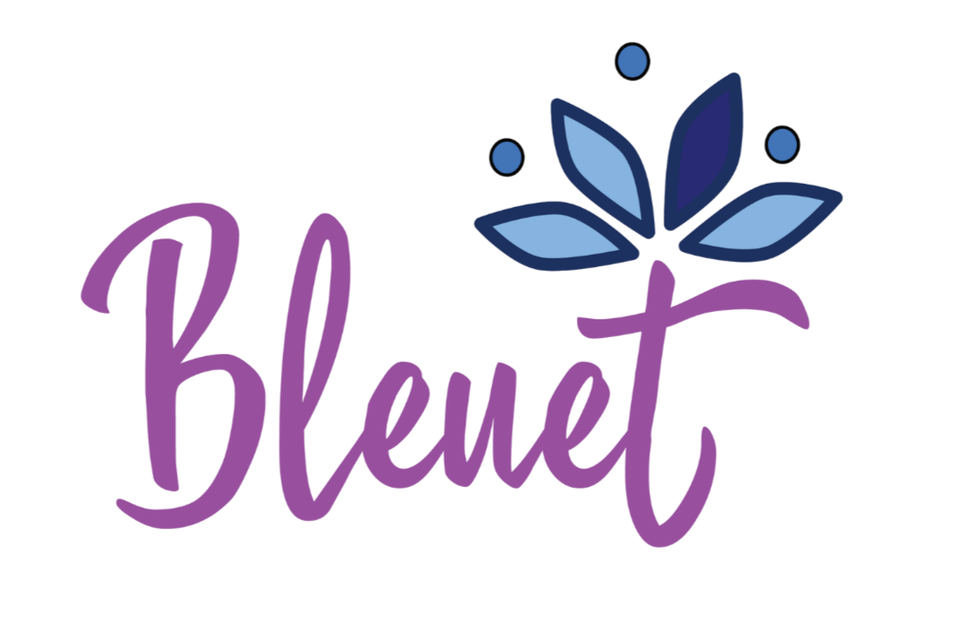 A logo featuring the word 'Bleuet' in purple cursive text with a stylized blue flower above it.