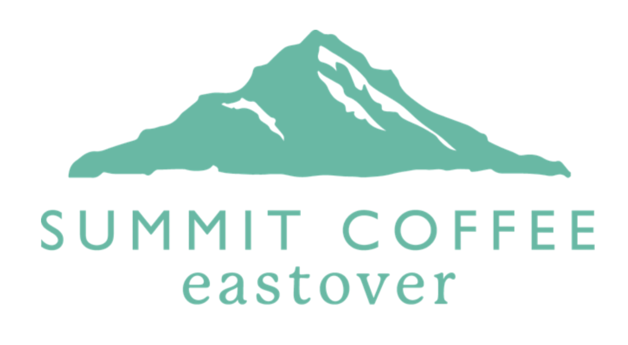 Logo with mountain illustration and text "Summit Coffee eastover"
