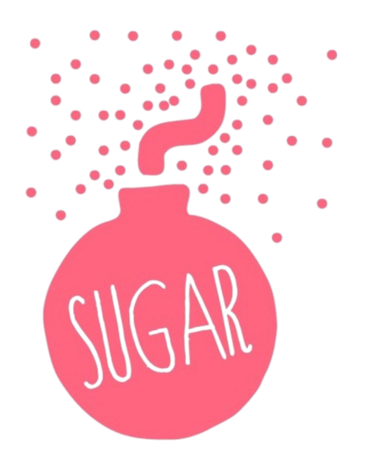 Pink bomb with the word 'SUGAR' written on it, releasing small pink particles or vapor.