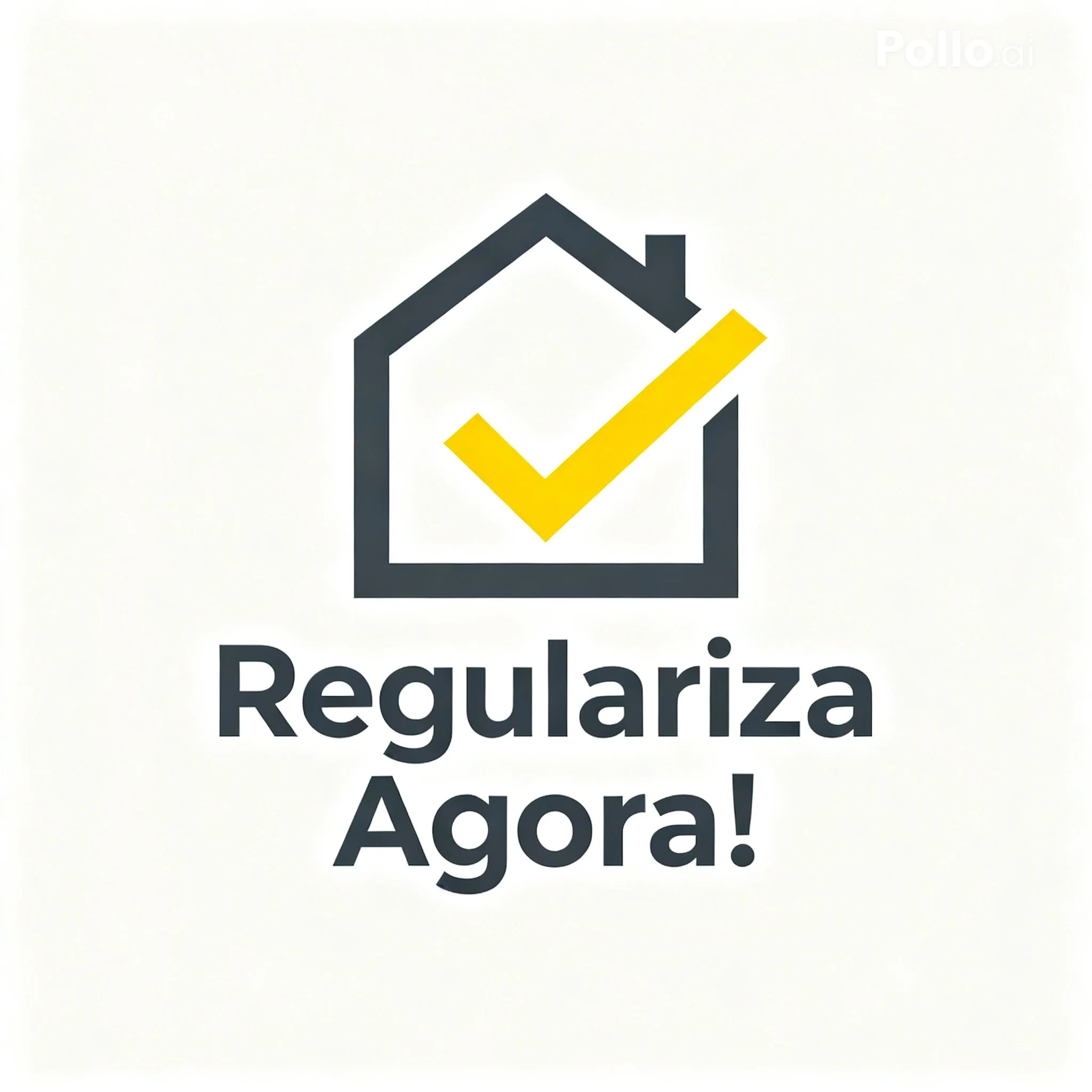 Símbolo de uma casa com uma marca de verificação amarela dentro, acompanhado do texto 'Regulariza Agora!'.