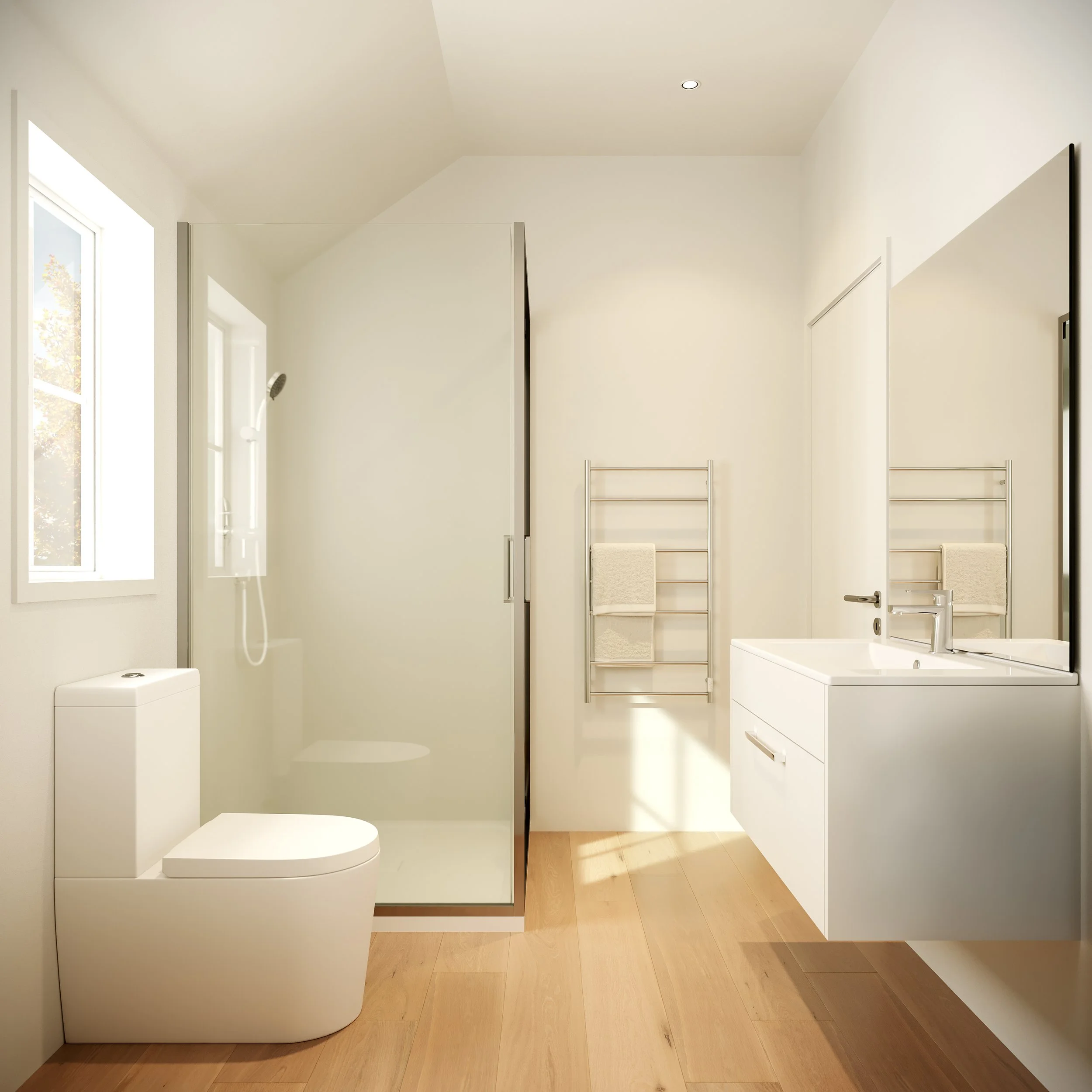 Contemporary bathroom with clean lines, quality fittings and a practical layout designed for modern living.