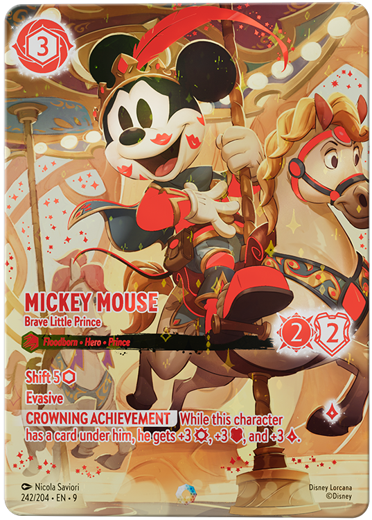 Disney Lorcana: Mickey Mouse – Brave Little Prince, Fabled 242/204. Representative card example.